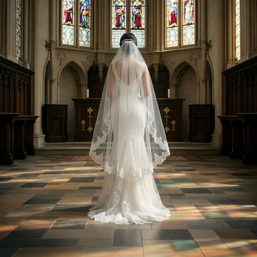 Fingertip-length bridal veil
