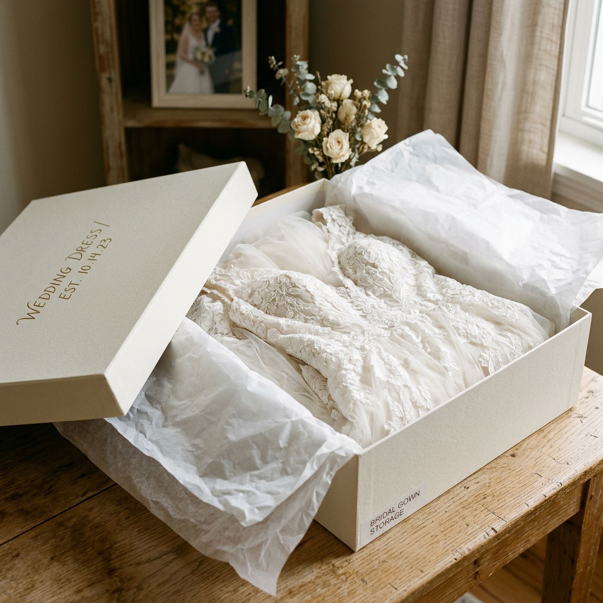 Wedding dress preservation box handmade in the UK