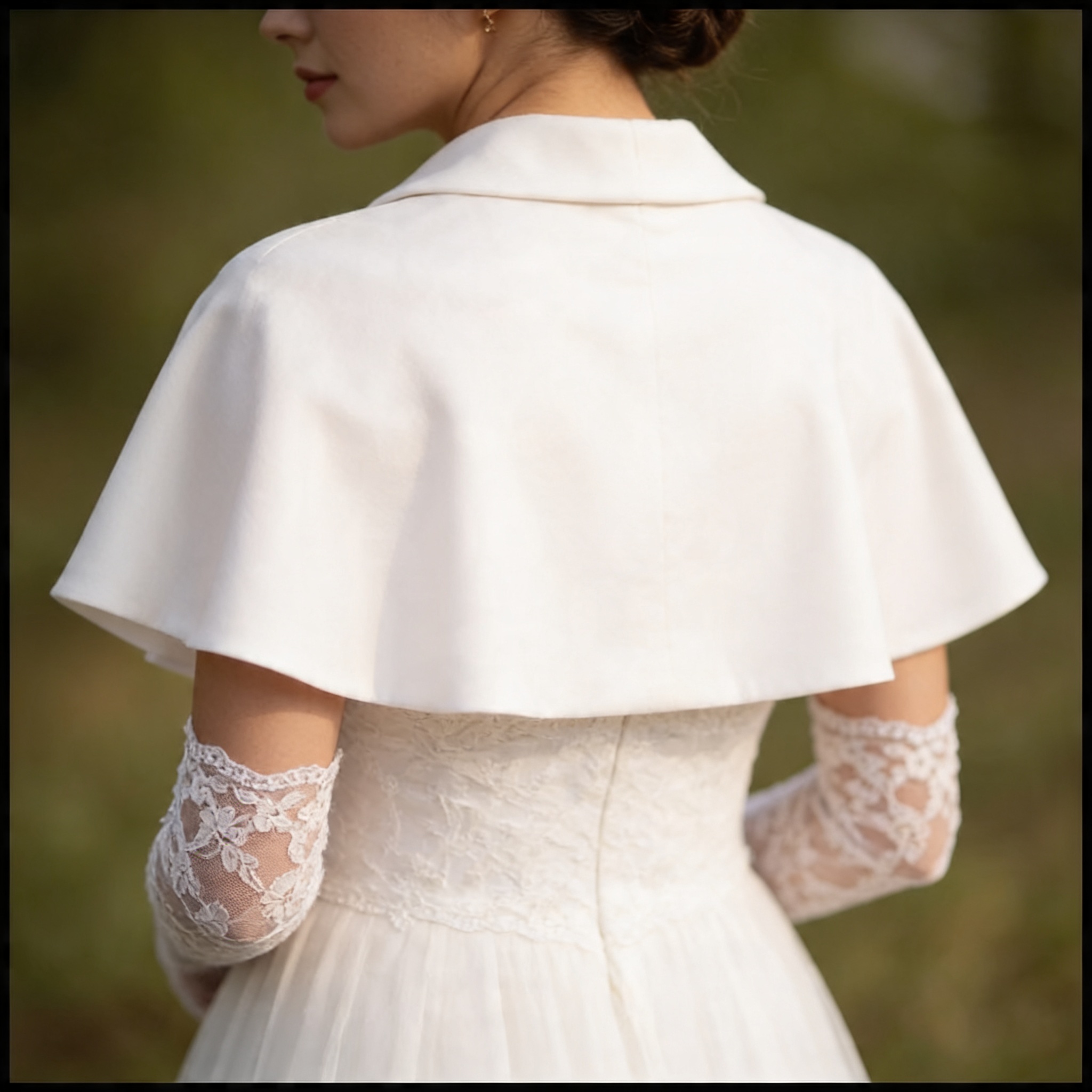 Bridal cape draped over a chair