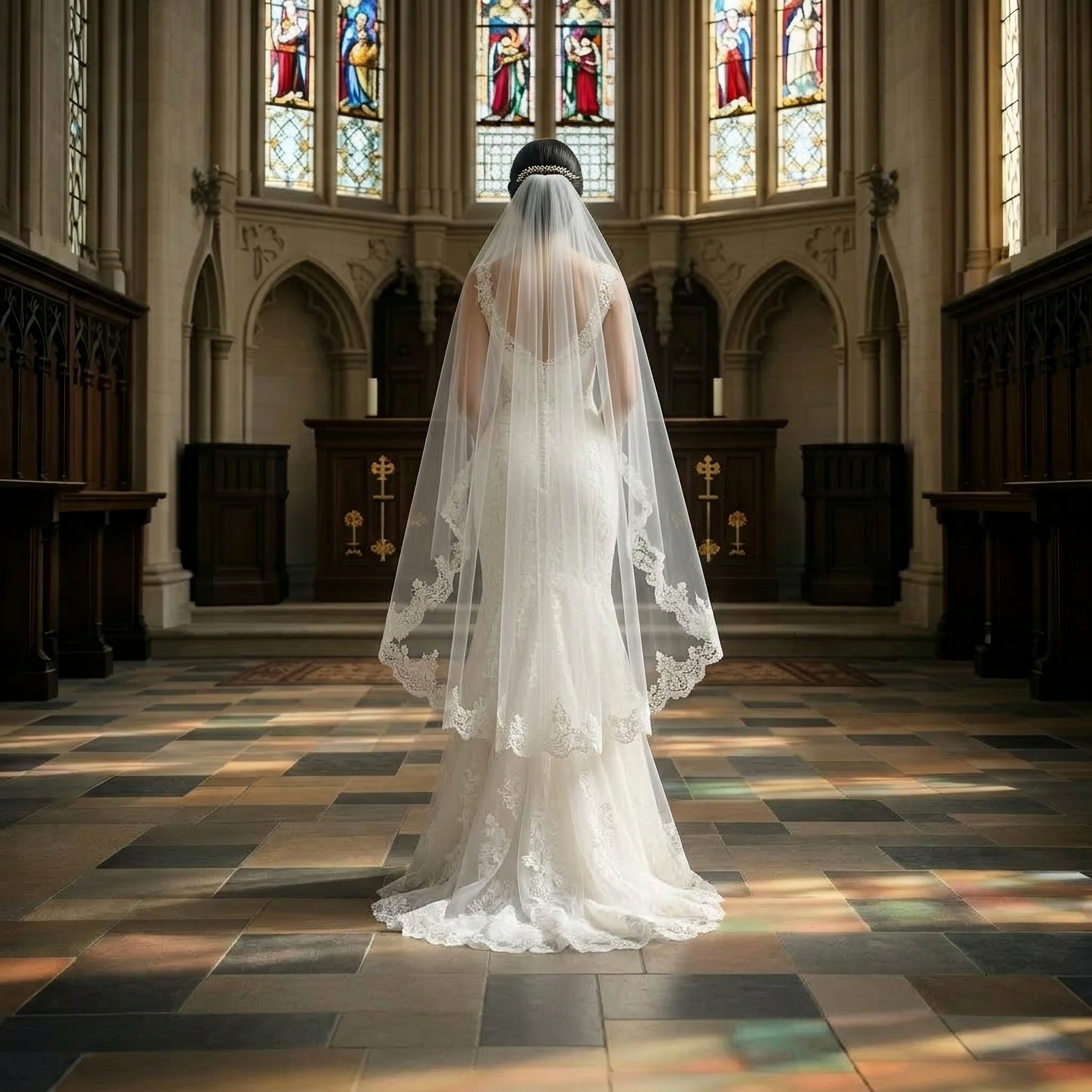 Fingertip-length bridal veil